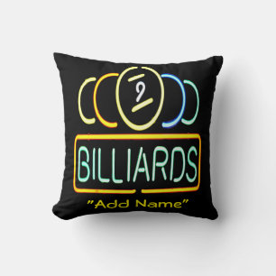 Neon Billiard Sign Decorative Throw Pillow Mancave