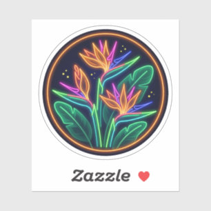 Neon Bird of Paradise Tropical Flower Art