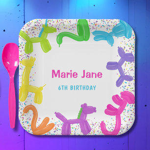 NEON BIRTHDAY ANIMALS BALLOONS PAPER PLATES
