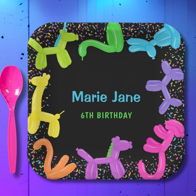 NEON BIRTHDAY ANIMALS BALLOONS PAPER PLATES (Creator Uploaded)