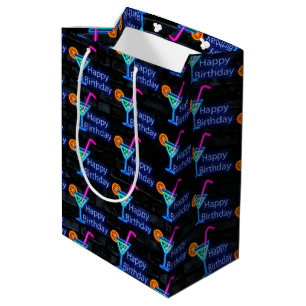 Neon Birthday Cocktail On Brick Medium Gift Bag