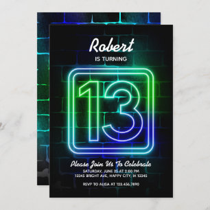 Neon Birthday invitation for Boy 13th Birthday