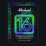 Neon Birthday invitation for Boy 16th Birthday<br><div class="desc">Boy 16th birthday invitation for Neon or Glow in the Dark themed Birthday Party</div>