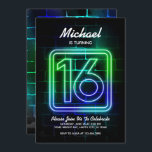 Neon Birthday invitation for Boy 16th Birthday<br><div class="desc">Boy 16th birthday invitation for Neon or Glow in the Dark themed Birthday Party</div>
