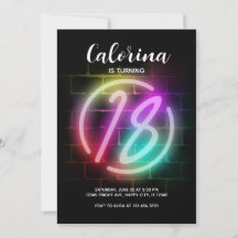 Neon Birthday invitation for Girl 18th Birthday