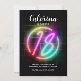 Neon Birthday invitation for Girl 18th Birthday