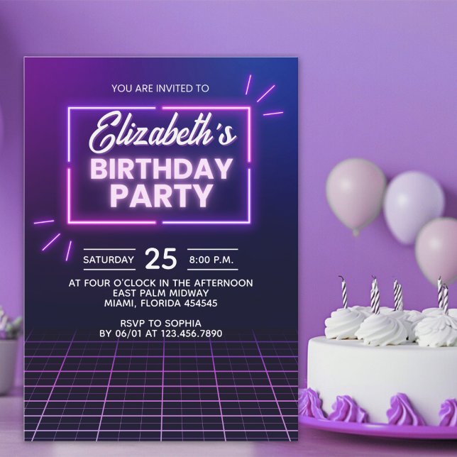 Neon Birthday Party Invitation Modern Glow Frame (Creator Uploaded)