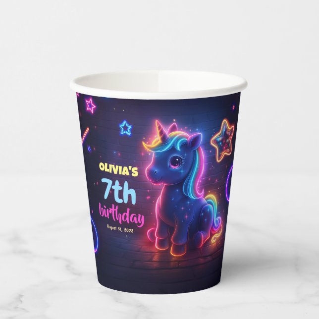 Neon Birthday Party Unicorn Magical  Paper Cups (Left)