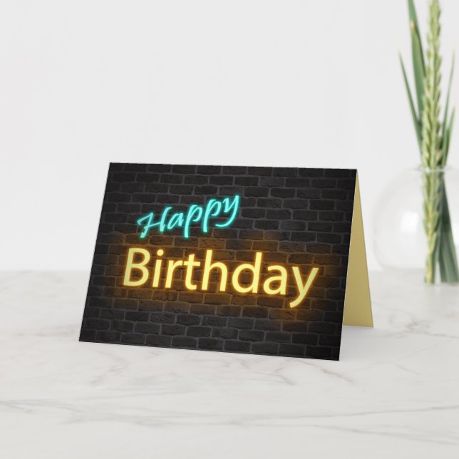 neon birthday sign on brick card (Front)
