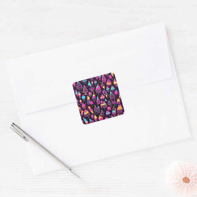 Neon Birthday Sweets Square Sticker (Envelope)