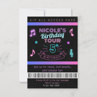Neon Birthday Tour Music Birthday Party VIP Invite