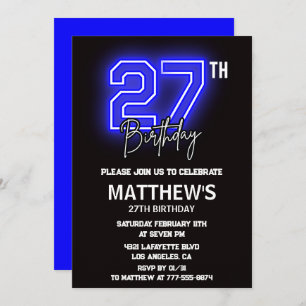 Neon Black 27th birthday invitations Men Sport