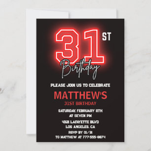 Neon Black 31st birthday invitation Men birthday