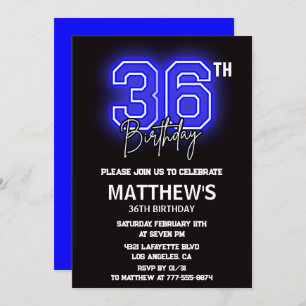 Neon Black 36th birthday invitations Men Sport