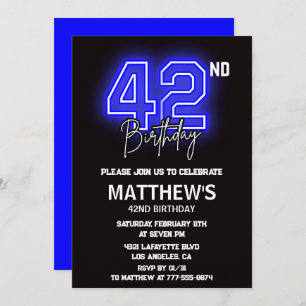 Neon Black 42nd birthday invitations Men Sport