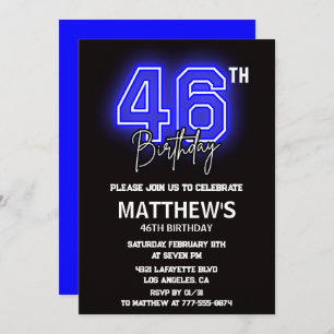 Neon Black 46th birthday invitations Men Sport