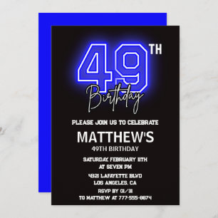 Neon Black 49th birthday invitations Men Sport