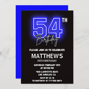 Neon Black 54th birthday invitations Men Sport