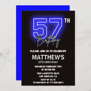 Neon Black 57th birthday invitations Men Sport