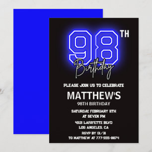 Neon Black 98th birthday invitations Men Sport