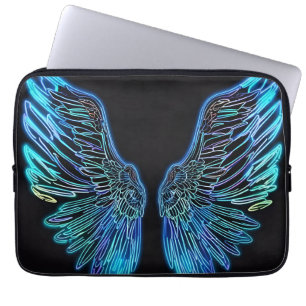 Neon Black and Blue Angel Wings Laptop Sleeve
