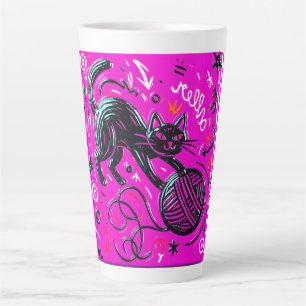 Neon Black Cat Art Latte Mug