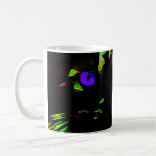 Neon Black Cat with Glowing Eyes Coffee Mug