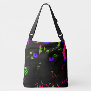 Neon Black Cat with Glowing Eyes Crossbody Bag