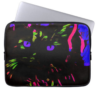Neon Black Cat with Glowing Eyes Laptop Sleeve