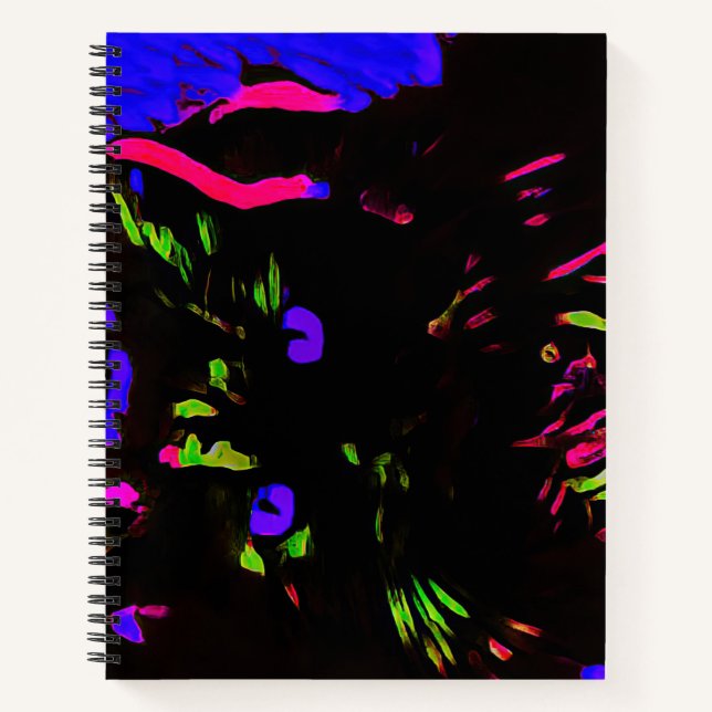 Neon Black Cat with Glowing Eyes Notebook (Front)