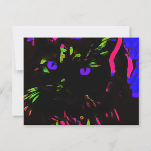 Neon Black Cat with Glowing Eyes Postcard