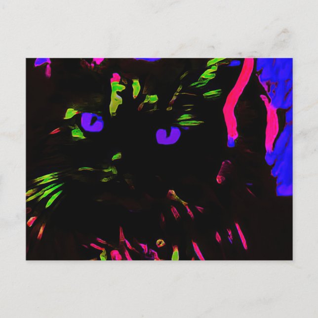 Neon Black Cat with Glowing Eyes Postcard (Front)