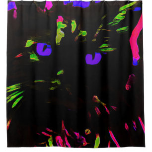 Neon Black Cat with Glowing Eyes Shower Curtain
