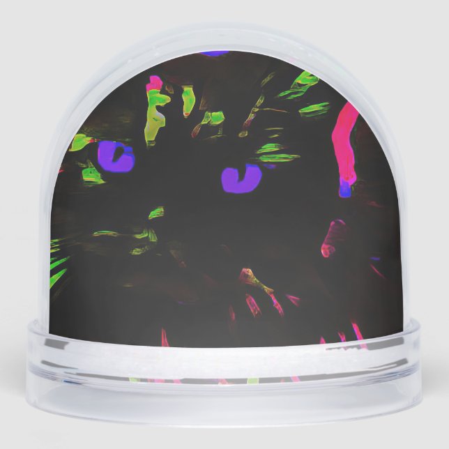 Neon Black Cat with Glowing Eyes Snowglobe (Front)