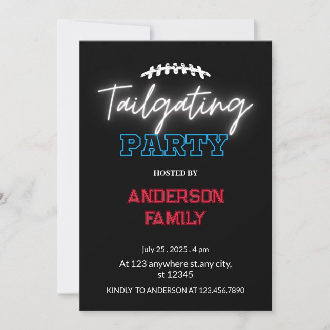 Neon Black Football Tailgate Party Invitation (Front)