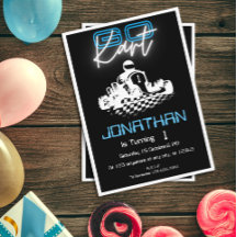 Neon Black Go-Kart Birthday invitation