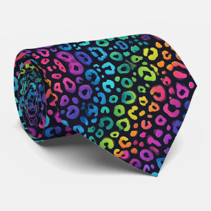Neon Black Rainbow Leopard Print Neck Tie