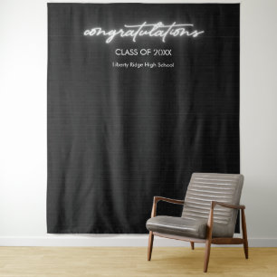 Neon Black wall Graduation Photo Booth  Tapestry