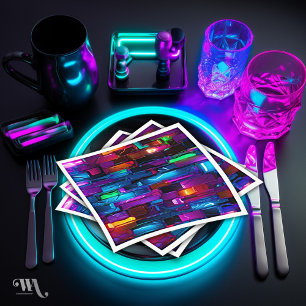 Neon Blacklight Abstract Stained Glass Napkin