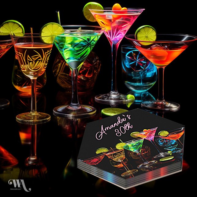 Neon Blacklight Adult Cocktail Birthday Paper Coaster (Creator Uploaded)