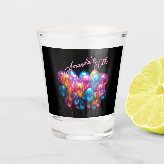 Neon Blacklight Balloons Adult Cocktail Birthday  Shot Glass (Front)