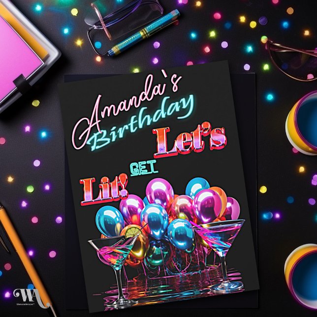 Neon Blacklight Balloons Cocktail Birthday Invitation (Creator Uploaded)