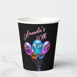 Neon Blacklight Balloons Cocktail Birthday Paper Cups