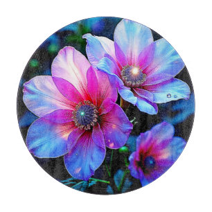 Neon Bloom Flower Magic Glow Design Cutting Board