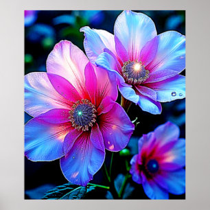 Neon Bloom Flower Magic Glow Design Poster