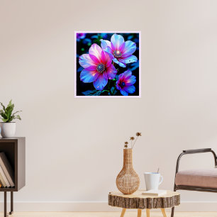 Neon Bloom Flower Magic Glow Design Poster