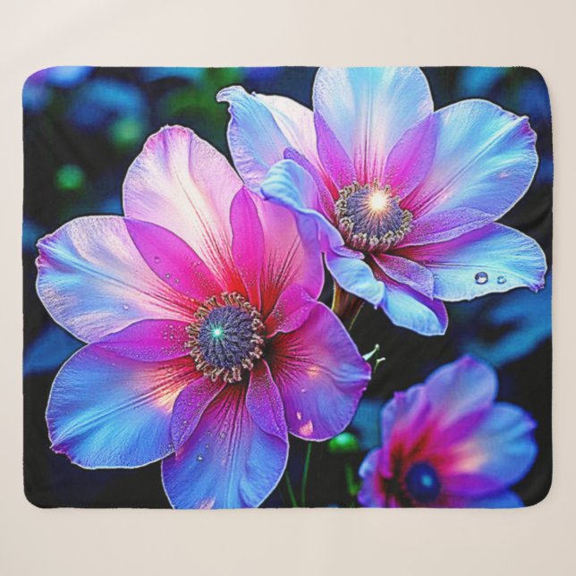Neon Bloom Flower Magic Glow Design Sherpa Blanket (Front (Horizontal))