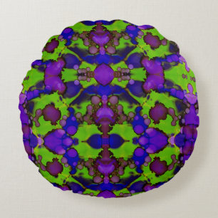 Neon Bloomstorm Round Cushion