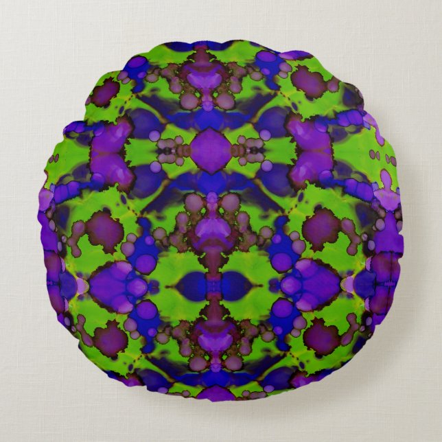 Neon Bloomstorm Round Cushion (Front)