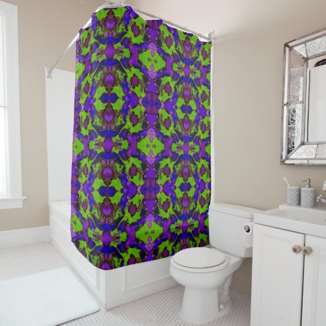 Neon Bloomstorm Shower Curtain (In Situ)